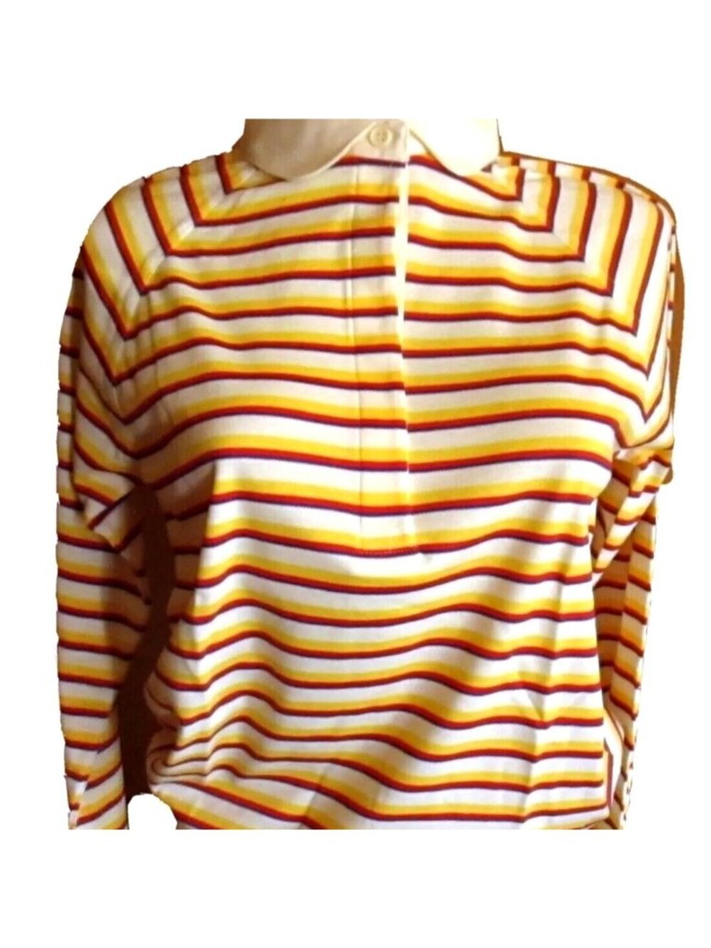 True Vintage Polo Shirt Medium 90s Womens Striped Yellow Red New NOS Preppy Mom